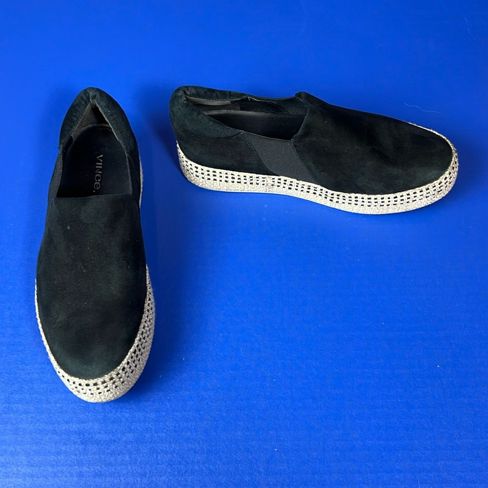Vince Black Leather Espadrilles Loafers Shoes 7